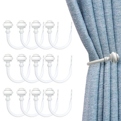 Kowibcl 12Pcs Curtain Holdbacks - Wall Mounted Drapery Tiebacks with Screws, Decorative Curtain Holders for Bedroom Livingroom Office Home,White