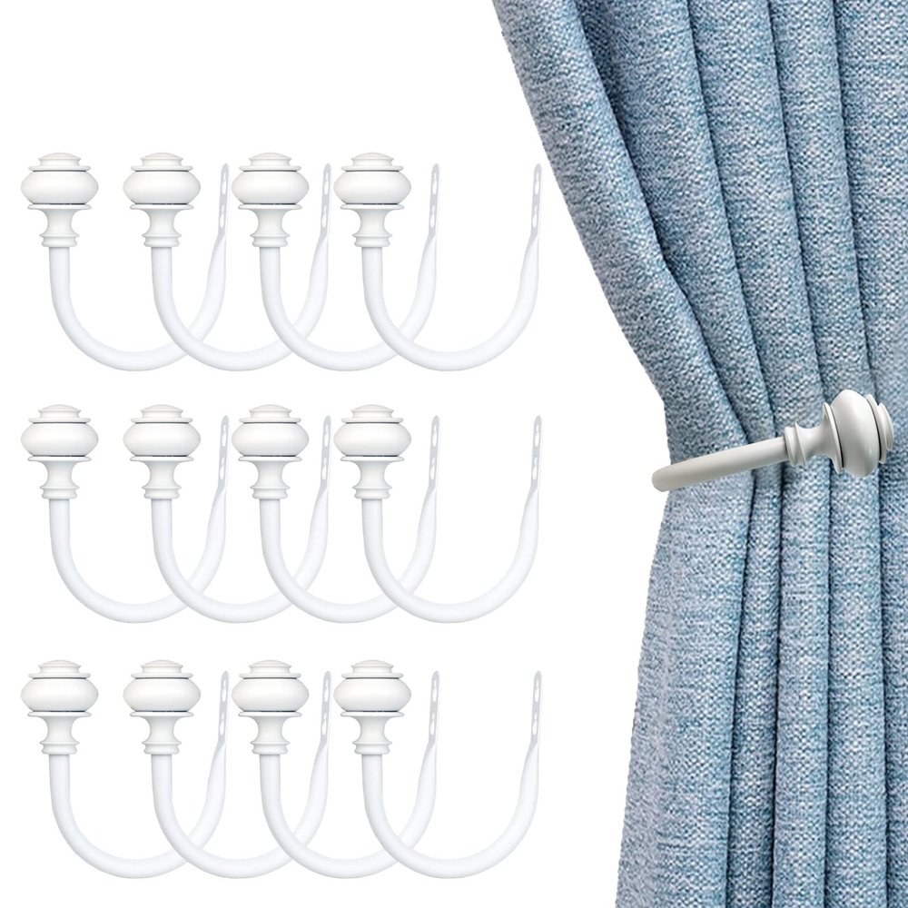 Kowibcl 12Pcs Curtain Holdbacks - Wall Mounted Drapery Tiebacks with Screws, Decorative Curtain Holders for Bedroom Livingroom Office Home,White