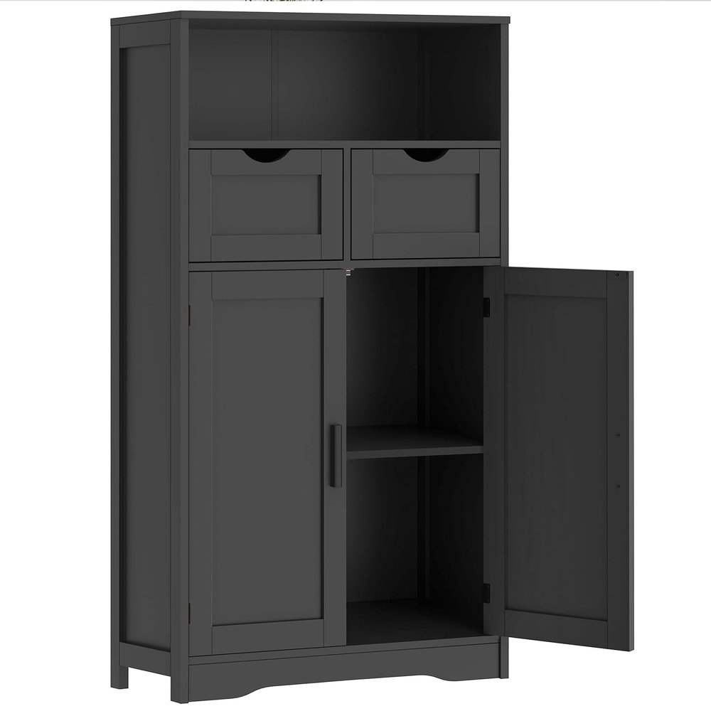 Iwell Storage Cabinet with Doors & Shelves, Kitchen Pantry Cabinet, Bathroom Cabinets for Living Room, Kitchen, Laundry, Black