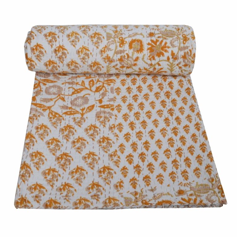 V Vedant Designs Indian Handmade Floral Patchwork Print Kantha Quilt Twin/Queen Size Cotton Blanket Kantha Quilt Bedspread Throw Gudari Home Decor (Queen(90x108), Multi 05)