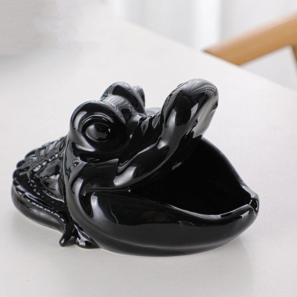 AETVRNI Mini Trash Can with Lid, Waste Basket for Desktop, Ceramics Easy to Clean,for Outdoors on The Balcony, Odour-Proof, Closed, It is Also Suitable As A Beautiful Table Decoration,Crocodile