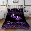 Homewish Skate Shoes Bedspread Twin Size,Ice Skating Game Coverlet Set 2pcs for Kids Teens Girls Boys Room Decor, Extreme Sport Quilted Coverlet Glitter Purple Bedding Quilt with 1 Pillowcase view 2