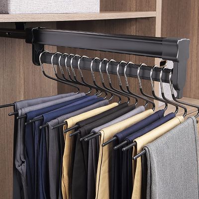 Closet Pull Out Pants Rack, Organizer for Space Saving and Storage Closet Pants Hanger, Retractable Wardrobe Rail Hanger, Non-Slip, Durable (Dimensions: 610mm) (Size : 56cm/22in)