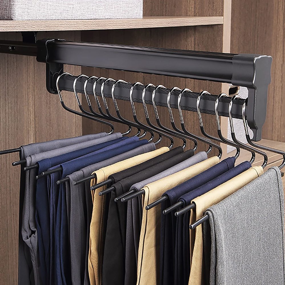 Closet Pull Out Pants Rack, Organizer for Space Saving and Storage Closet Pants Hanger, Retractable Wardrobe Rail Hanger, Non-Slip, Durable (Dimensions: 610mm) (Size : 56cm/22in)