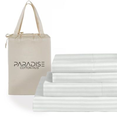 Paradise Cotton Hub Hotel Luxury Easy Care King Size 4-Piece Sheet Set 400-TC Egyptian Cotton Perfectly fits mattresses 18-21" Deep Pocket (Stripe, Silver Grey)