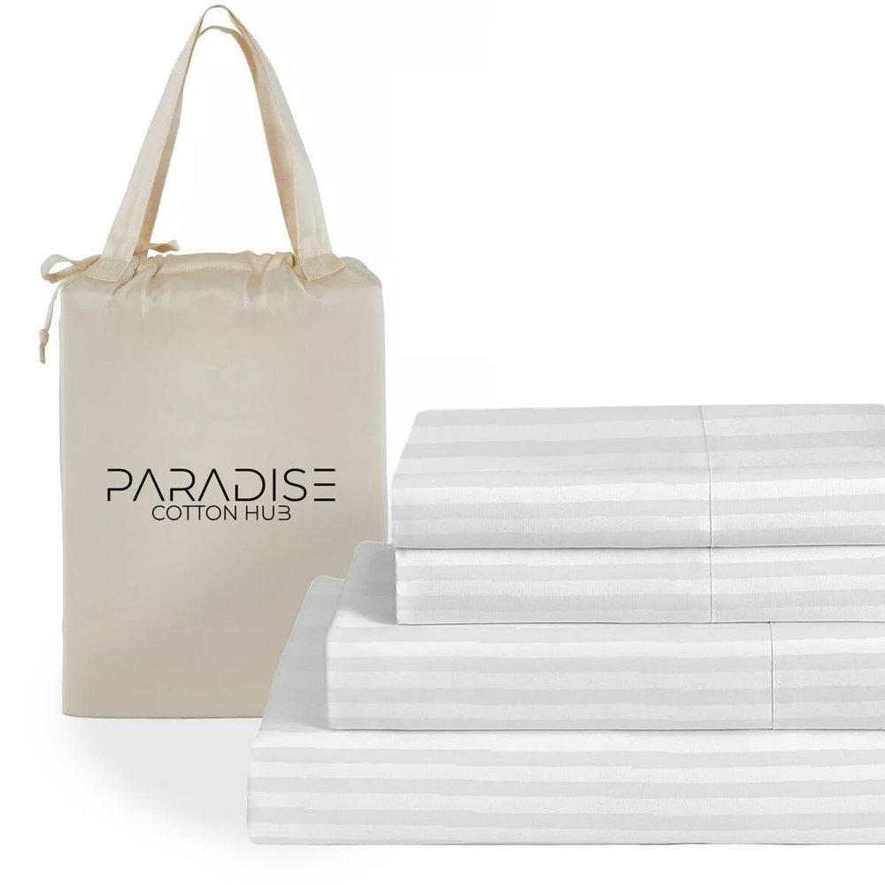 Paradise Cotton Hub Hotel Luxury Easy Care King Size 4-Piece Sheet Set 400-TC Egyptian Cotton Perfectly fits mattresses 18-21" Deep Pocket (Stripe, Silver Grey)