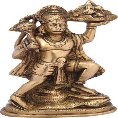 7" Lord Hanuman Holding The Mountain of Herbs (Sanjeevani Booti) in Brass | Handmade | Made in India