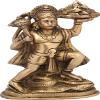 7" Lord Hanuman Holding The Mountain of Herbs (Sanjeevani Booti) in Brass | Handmade | Made in India view 1