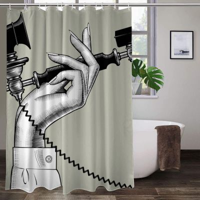 TropicalLife Vintage Black Phone Shower Curtain Waterproof Bathroom Curtains Home Decor Premium Polyester Fabric Bath Curtains with 12 Hooks, Longer Size 152 x 200 cm
