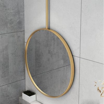 Ceiling Hanging Round Mirror Metal Boom Mirror Washroom Bathroom Mirror Cloakroom Hallway Store Home Commercial Decorative Mirror,Gold (Size : Diameter-70CM/27.6INCH)