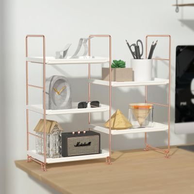 JANUS LiANG Bathroom countertop Organizer, 3-Tier Vanity Counter Skincare Organizer, Kitchen Spice Rack Countertop Organizer, Standing Shelf for Cosmetic & Makeup (Rose Gold)