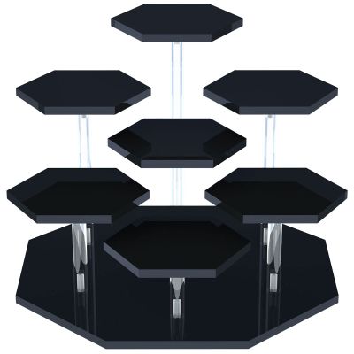 Acrylic Display Stand for Funko POP Figures, 7-Tier Perfume Organizers and Storage Display Stand, Display Risers for Cupcake Dessert, Conutertop Desktop Acrylic Display for Decoration and Organizer(Black)