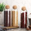 3 Pcs Glass Jar with Ball Cork Lid Decorative Round Bottle Sealed Canister Jar Storage Container Organizer with Airtight Seal Wooden Lid for Food Coffee Bean Candy Biscuits Spice(1300 ML/ 44 Oz) view 2