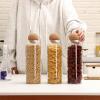 3 Pcs Glass Jar with Ball Cork Lid Decorative Round Bottle Sealed Canister Jar Storage Container Organizer with Airtight Seal Wooden Lid for Food Coffee Bean Candy Biscuits Spice(1300 ML/ 44 Oz) view 3