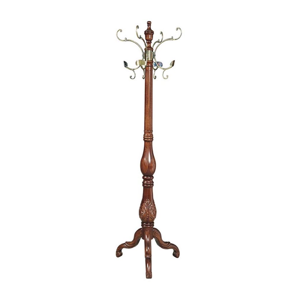 KKNH Coat Stand New Simple Wood Coat Rack Home Living Room Hat Clothing Display Stand Multi Zinc Copper Alloy Hooks Modern Decorativ Suitable for Bedroom, Office