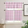 3 Piece Watercolor Buffalo Check Grid Kitchen Curtains, Tier and Valance Rod Pocket Window Curtains Set Farmhouse Pink Cafe Curtains for Kitchen Valances Window Treatment 54X18in+27x24in2 view 2