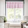 3 Piece Watercolor Buffalo Check Grid Kitchen Curtains, Tier and Valance Rod Pocket Window Curtains Set Farmhouse Pink Cafe Curtains for Kitchen Valances Window Treatment 54X18in+27x24in2 view 3
