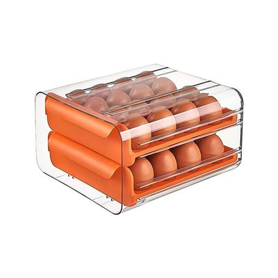 yabaa Double-Layer Egg Box Drawer Type Storage Container Plastic Refrigerator Anti-Drop EggBox Rack Support Stackable Kitchen (C)