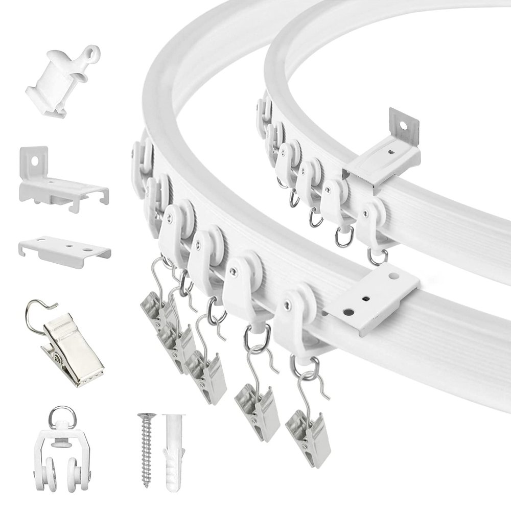 TOKPLNU Flexible Bendable Curtain Track Ceiling Wall Mount 14Ft Curved Sliding Ceiling Track Set Room Divider Curtain Rail Track System for RV Bay Window