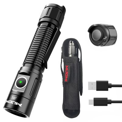 MIJOMI J81 Tactical Rechargeable Flashlight with Holster, 1300 Lumen Super Bright IP68 Waterproof Dual Button Flashlight for Tactical Games Outdoor