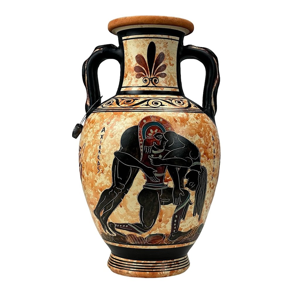 Ancient Greek Mythology Vase depicts Ajax Carrying the Body of Achilles Amphora Vase Ancient Greek Pottery