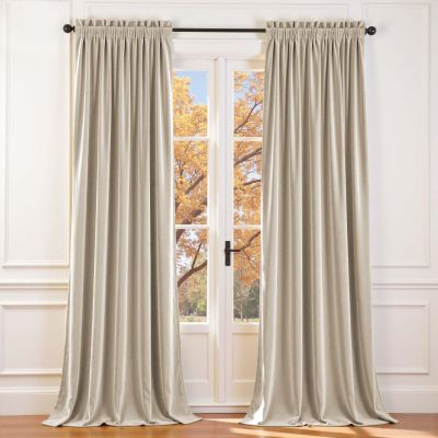 Lazzzy Velvet Blackout Extra Long Curtains Thermal Insulated Room Window Drapes Super Soft Luxury Curtains for Living Room Bedroom Rod Pocket 2 Panels, Beige, 52" W x 120" L