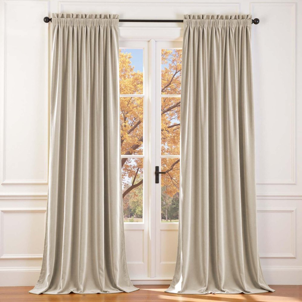 Lazzzy Velvet Blackout Extra Long Curtains Thermal Insulated Room Window Drapes Super Soft Luxury Curtains for Living Room Bedroom Rod Pocket 2 Panels, Beige, 52" W x 120" L