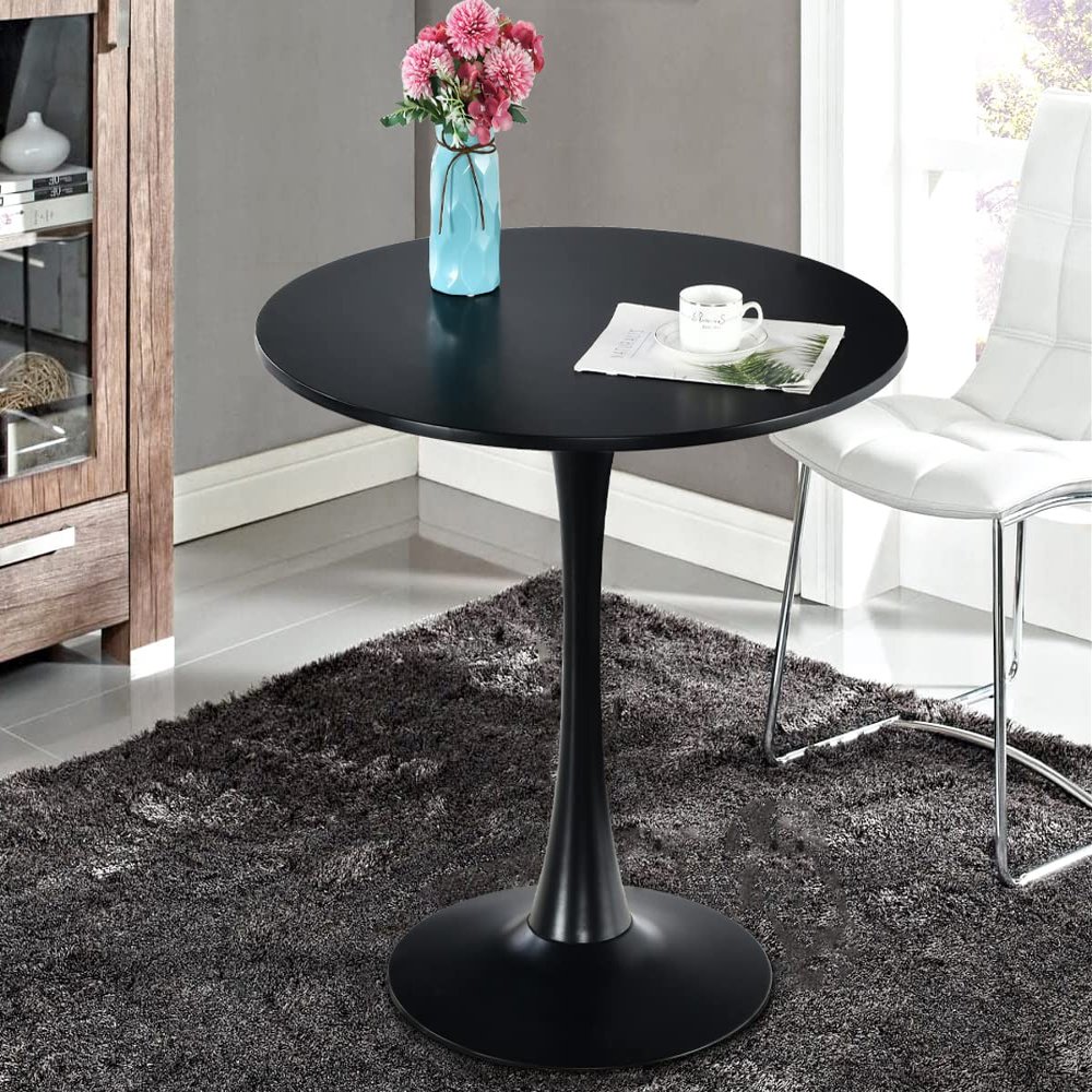 Black Tulip Table,31.5" Modern Round Dining Table Black Pedestal Table Kitchen Table Bistro Table Round Drop Leaf Table for Dining Room,Living Room(Black)