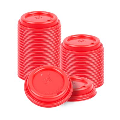 Restaurantware Coffee Cup Lids Only For 8, 12, 16 and 20 oz Cups 500 Pack Of Disposable Red Hot Cup Lids Leakproof Plastic Drink Covers Elevated Spout Air Flow Vent For Latte Espresso Beverages