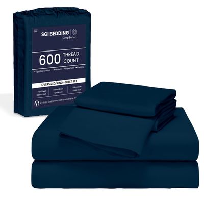 SGI Bedding 108" W x 108" L 4Pc Alaskan King Sheet Set 100% Egyptian Cotton - 600 Thread Count, Fits 12" Deep Pocket - Soft Breathable Oversized Sheets, for Extra Large Beds - Teal