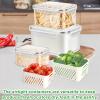 3 Pack Fruit Storage Containers for Fridge, Produce Saver Vegetable Container with Drain Colanders - Refrigerator Organizer for Lettuce Berry Keepers view 4