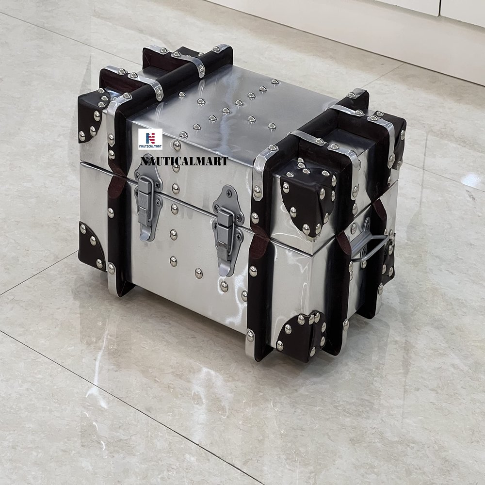 Nautical-Mart New Aviator Storage Trunks, Chipboard/Aluminium Sheet Storage Trunks with Straps (Small)