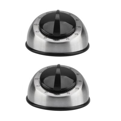 2 Pcs Kitchen Timers for Cooking, Stainless Steel 60 Minutes Kitchen Timer Mechanical Wind-up Timer Time Reminder Clock Timer Cooking Alarm Clock