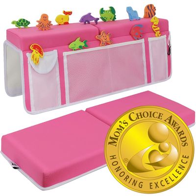 Baby Bath Kneeler and Elbow Rest Pad Moms Choice Award Winner US-Designed Extra Thick Bathtub Kneeling Pad with 8 Suction Cups, 5-Pocket Organizer, Non-Slip, Cushioned, Durable (Pink) by Supa Ant