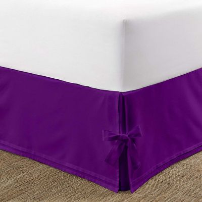 Box Pleated Bedskirt - Split Corner Bedskirt Twin Size - Luxury Box Pleated Knot Bedskirts - 100% Egyptian Cotton 1200 TC Box Pleated Bed Skirt - 12 Inch Drop Twin Box Pleated Bed Skirt, Purple