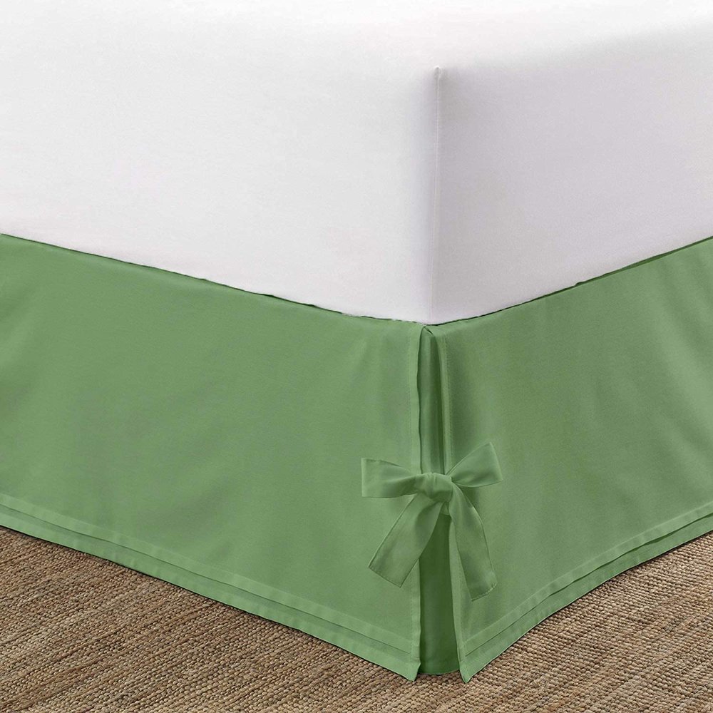 Box Pleated Bedskirt - Split Corner Bedskirt King Size - Luxury Box Pleated Knot Bedskirts - 100% Egyptian Cotton 1200 TC Box Pleated Bed Skirt - 16 Inch Drop King Box Pleated Bed Skirt, Moss