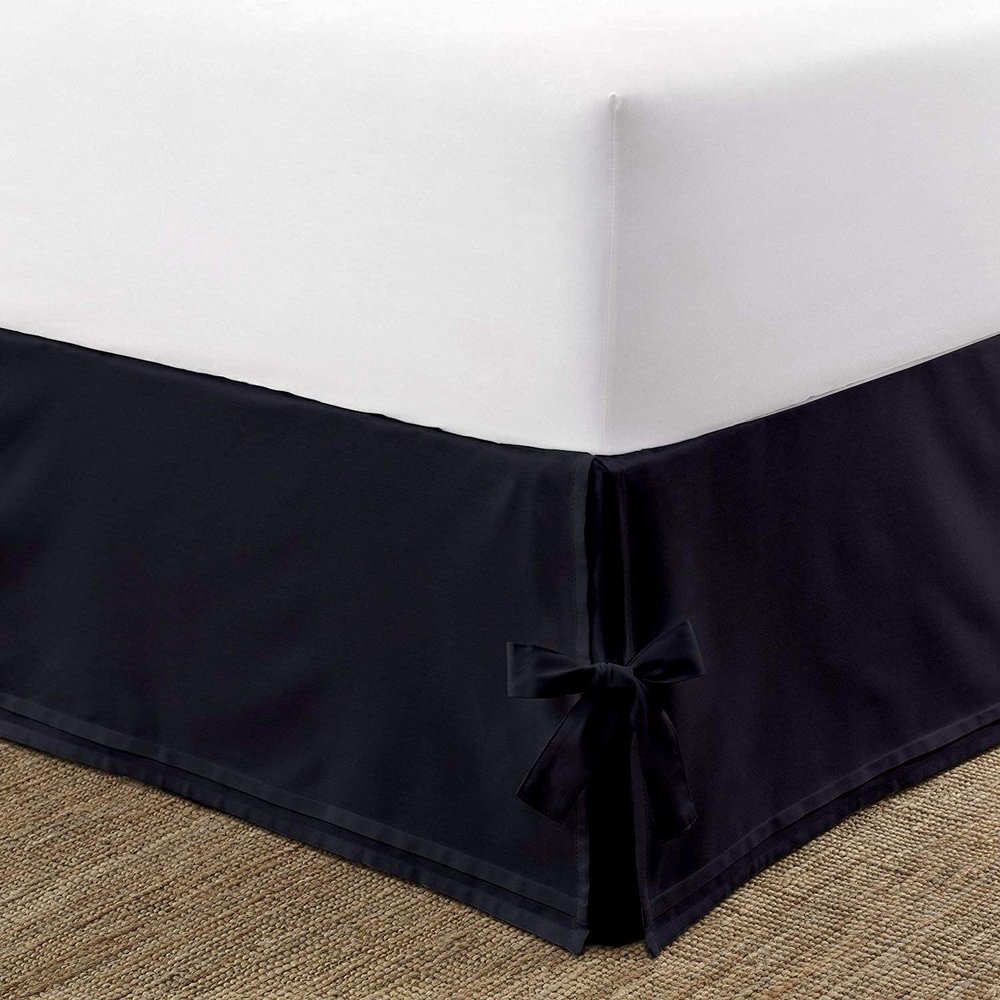 Box Pleated Bedskirt - Split Corner Bedskirt Queen XL Size - Pleated Dust Ruffle Bedskirt - 100% Egyptian Cotton 1200 TC Box Pleated Bed Skirt - 12 Inch Drop Queen XL Box Pleated Bed Skirt, Navy Blue