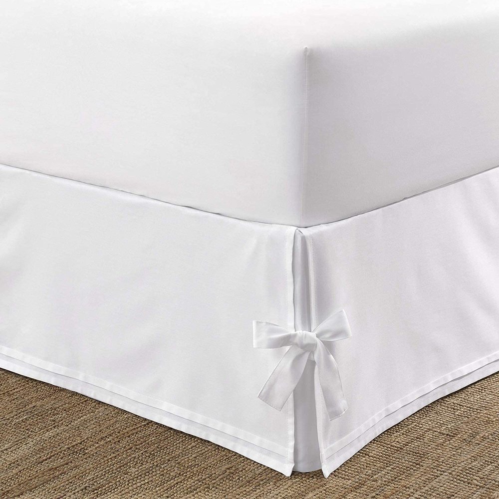 Box Pleated Bedskirt - Split Corner Bedskirt Olympic Queen Size - Box Pleated Knot Bedskirts - 100% Egyptian Cotton 1200 TC Pleated Bed Skirt - 16" Drop Olympic Queen Box Pleated Bed Skirt, White