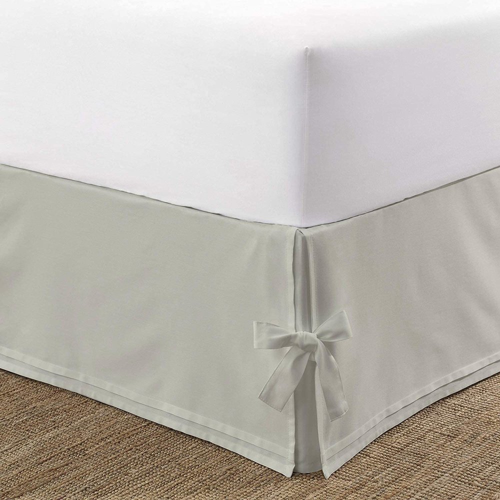 Box Pleated Bedskirt - Split Corner Bedskirt Twin Size - Luxury Box Pleated Knot Bedskirts - 100% Egyptian Cotton 1200 TC Box Pleated Bed Skirt - 10 Inch Drop Twin Box Pleated Bed Skirt, Silver