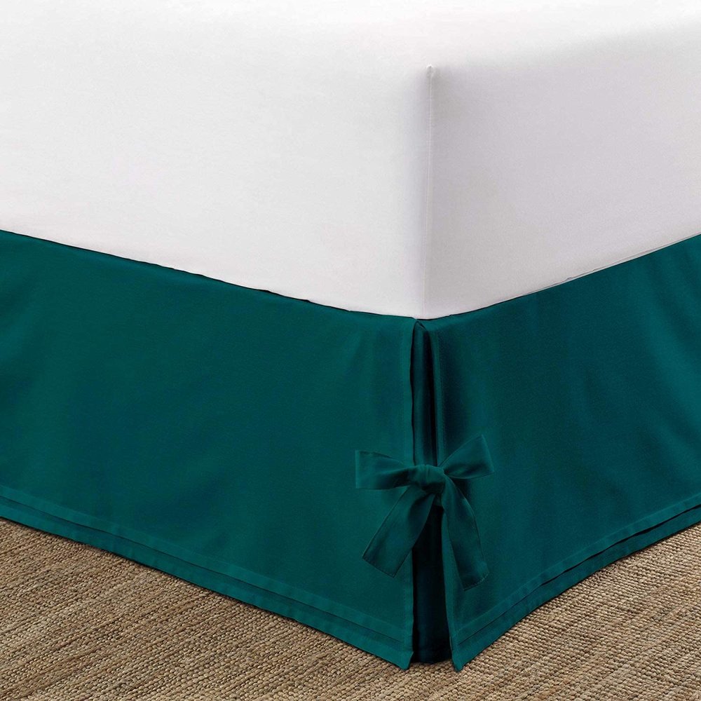 Box Pleated Bedskirt - Split Corner Bedskirt Twn XL Size - Luxury Box Pleated Knot Bedskirts - 100% Egyptian Cotton 1200 TC Box Pleated Bed Skirt - 14" Drop Twn XL Box Pleated Bed Skirt, Teal Green