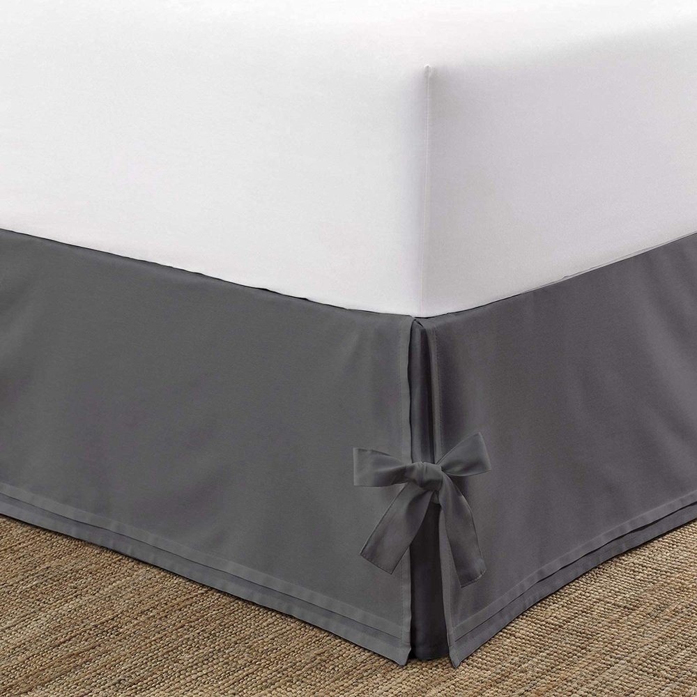 Box Pleated Bedskirt - Split Corner Bedskirt RV King Size - Box Pleated Knot Bedskirts - 100% Egyptian Cotton 1200 TC Box Pleated Bed Skirt - 10 Inch Drop RV King Box Pleated Bed Skirt, Dark Grey