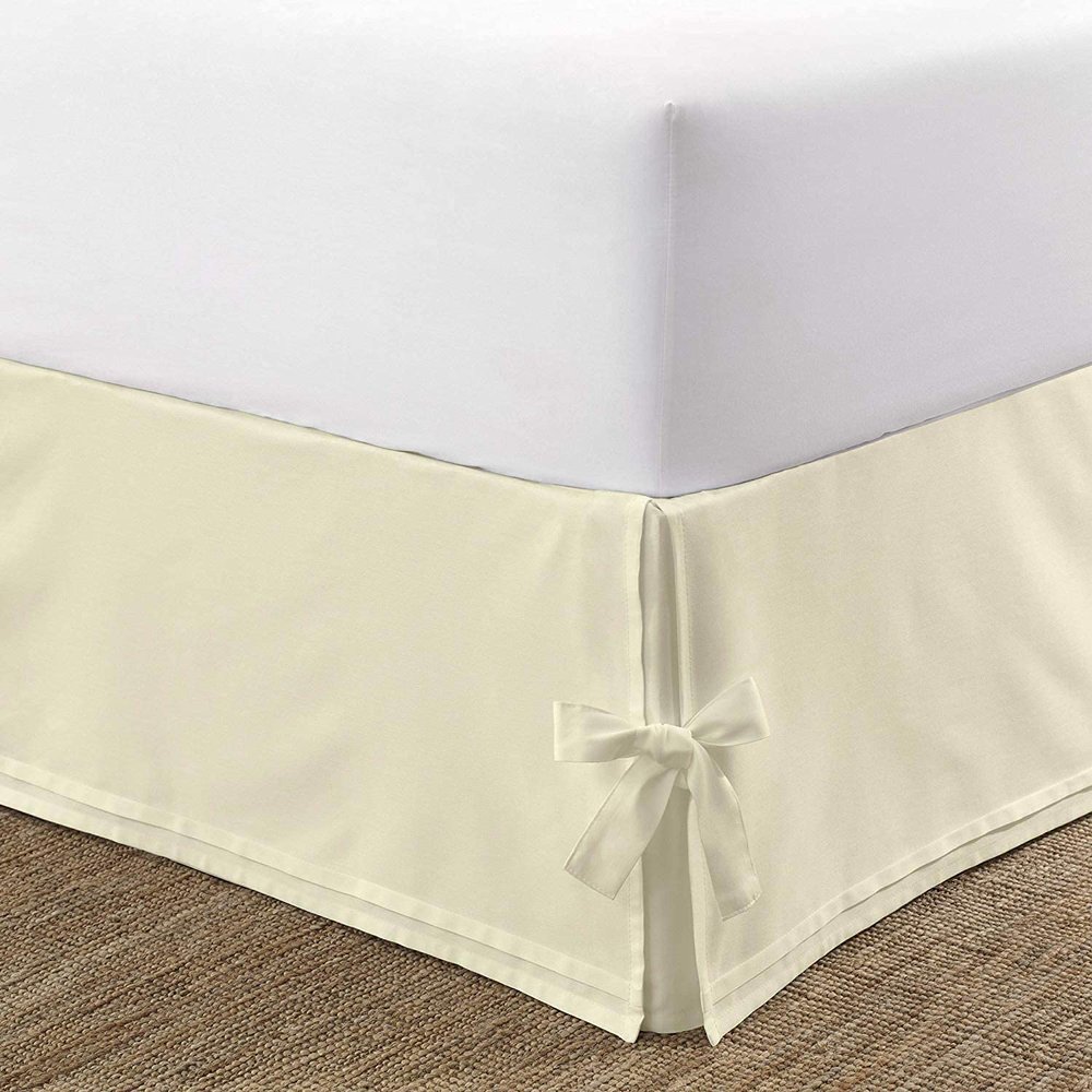 Box Pleated Bedskirt - Split Corner Bedskirt RV King Size - Luxury Box Pleated Knot Bedskirts - 100% Egyptian Cotton 1200 TC Box Pleated Bed Skirt - 14" Drop RV King Box Pleated Bed Skirt, Ivory