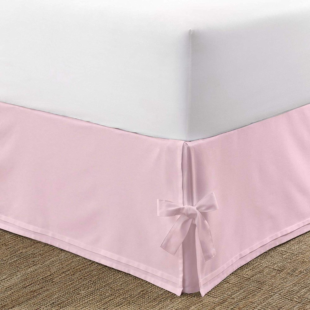 Box Pleated Bedskirt - Split Corner Bedskirt Full Size - Luxury Box Pleated Knot Bedskirts - 100% Egyptian Cotton 1200 TC Box Pleated Bed Skirt - 10 Inch Drop Full Box Pleated Bed Skirt, Baby Pink