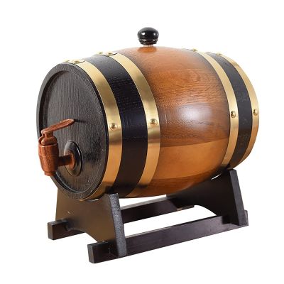 3L Oak Wine Barrel, Built-in Aluminum Foil Liner and Wooden Stand for Storing Beer Whiskey Rum, Vintage Timber Spirits Whiskey Storage Dispenser with Barrel Tap