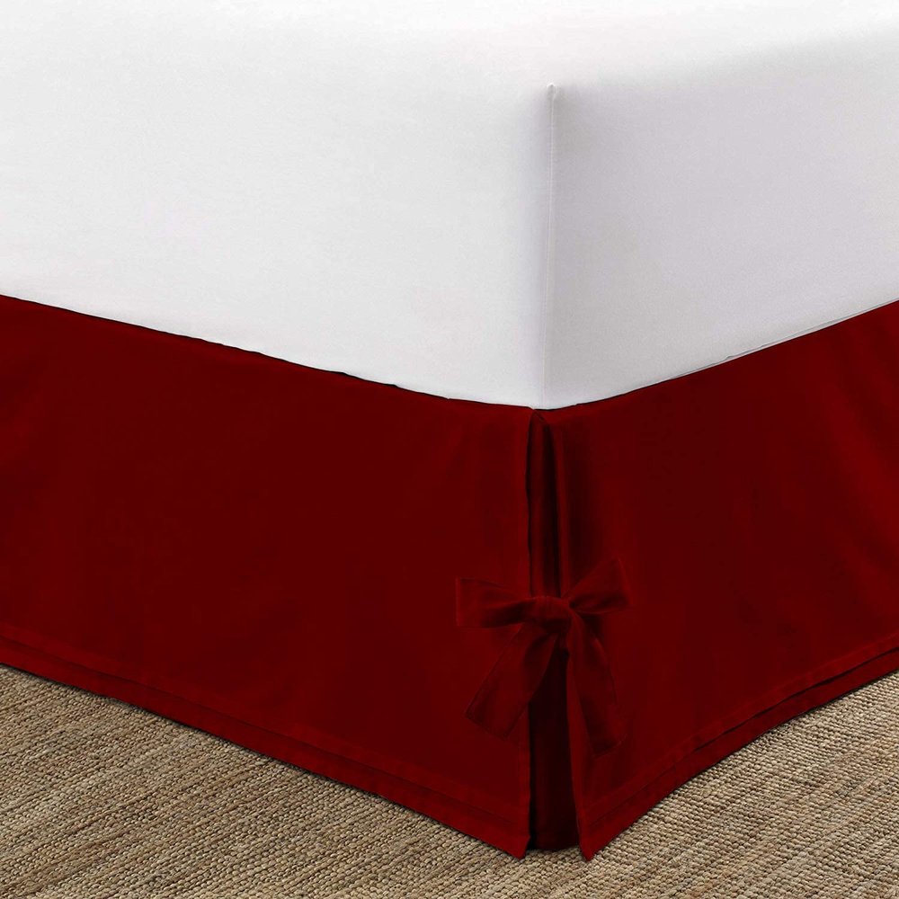 Box Pleated Bedskirt - Split Corner Bedskirt Alaskan King Size - Box Pleated Knot Bedskirts - 100% Egyptian Cotton 1200 TC Pleated Bed Skirt - 12" Drop Alaskan King Box Pleated Bed Skirt, Burgundy