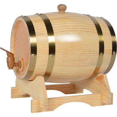 3L Oak Wine Barrel, Vintage Timber Spirits Whiskey Storage Dispenser with Barrel Tap,Built-in Aluminum Foil Liner and Wooden Stand for Storing Beer Whiskey Rum