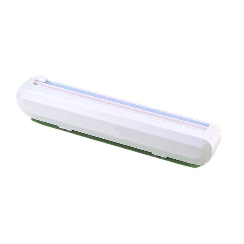LINFFSTR Foil and Cling Film Dispenser with Slide Cutter Bottom Suction Cup Refillable Plastic Wrap Dispenser Adjustable Cling Film Cutter Kitchen Accessories