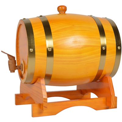 3L Oak Wine Barrel, Vintage Timber Spirits Whiskey Storage Dispenser with Barrel Tap,Built-in Aluminum Foil Liner and Wooden Stand for Storing Beer Whiskey Rum