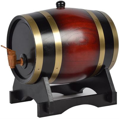 3L Oak Wine Barrel, Vintage Timber Spirits Whiskey Storage Dispenser with Barrel Tap,Built-in Aluminum Foil Liner and Wooden Stand for Storing Beer Whiskey Rum