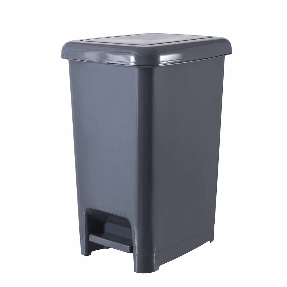 Superio Slim Trash Can with Foot Pedal 10.5 Gallon Step-On Trash Can with Lid, Large Plastic Garbage Can, Trashcan for Bathroom, Kitchen, Office,Bedroom, Dorm Room, Patio, Onyx Grey